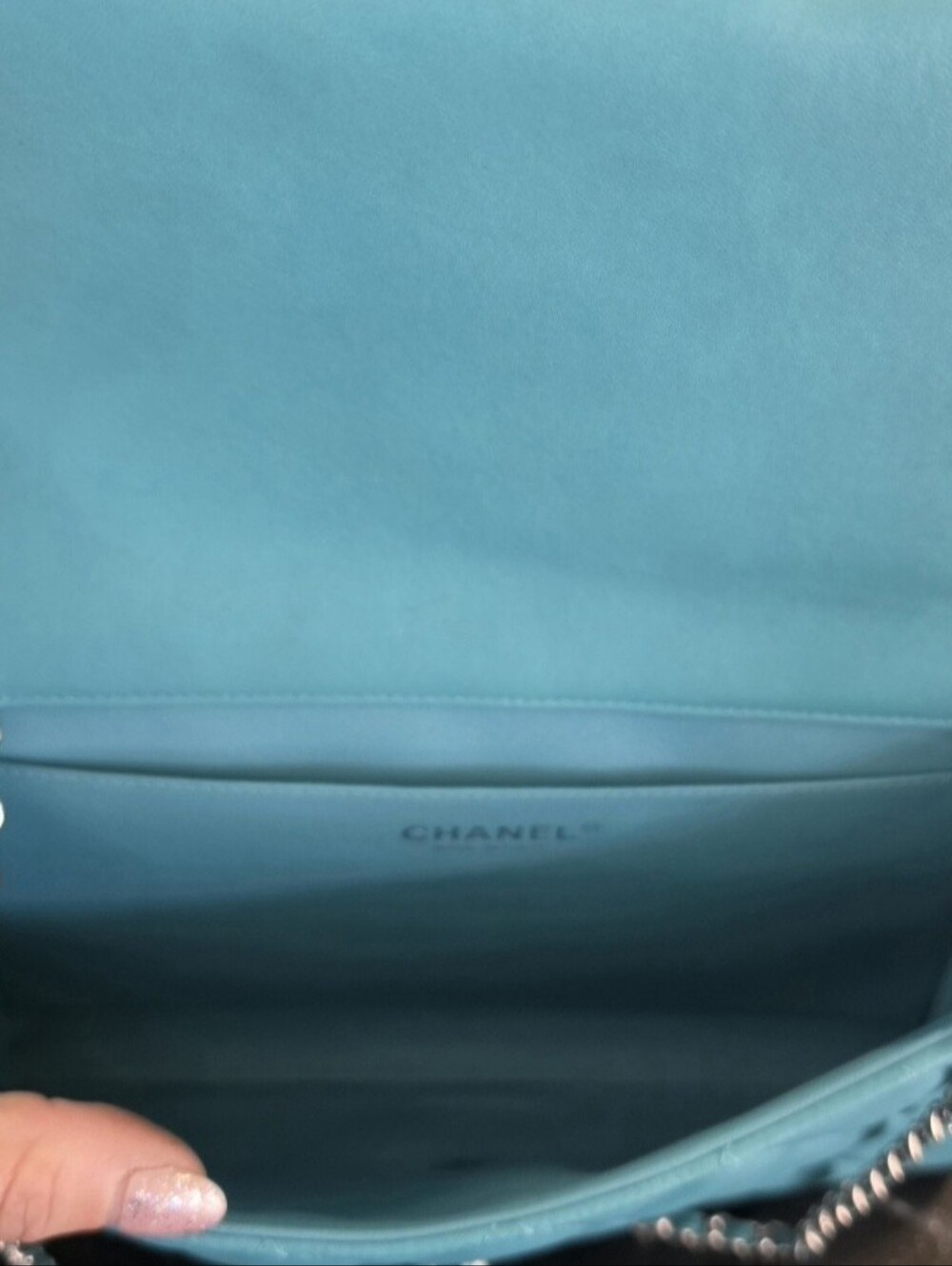 Chanel Medium Lambskin Clutch on Chain Tiffant Blue, Entrupy Authenticated - Picture 6 of 12